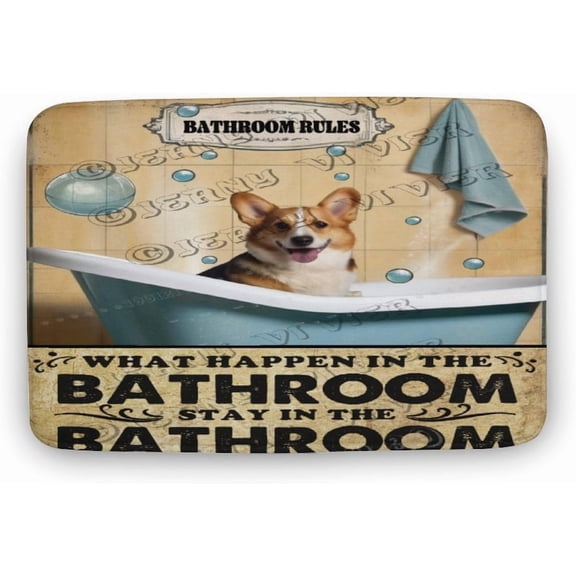 Corgi Bathroom Rule Bath Mat,Cute Cartoon Corgi Dog Bathroom Rugs No Slip,Washable Cover Floor Rug Carpets Floor Mat 20x32 Inches for Kitchen Bedroom