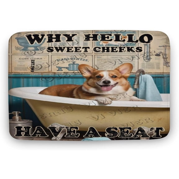 Corgi Bathroom Rules Bath Mat,Cute Cartoon Dog Bathroom Rugs No Slip,Washable Cover Floor Rug Carpets Floor Mat 20x32 Inches for Kitchen Bedroom, Doormat 02