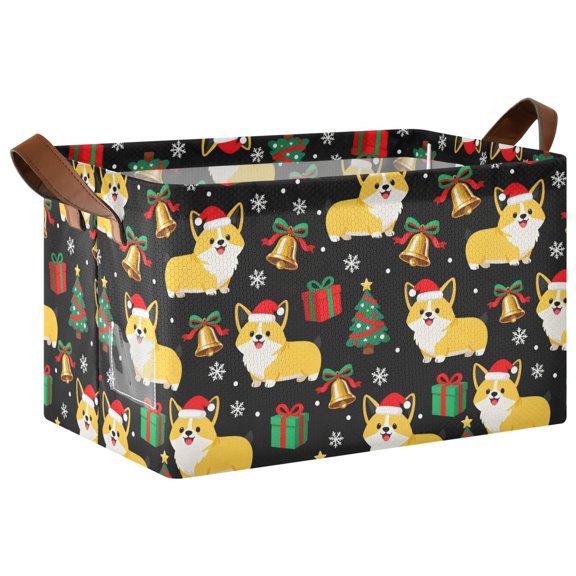 Corgi Bell Gift Pattern Collapsible Storage Bin Open Home Shelf Basket Water-Resistant Iron Frame Large