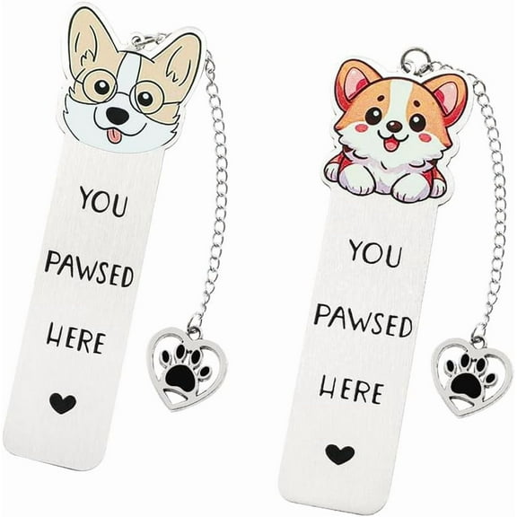 Corgi Bichon Dog Reading Bookmark - Cute Stainless Steel with Tassel Bookmarks for Dog Loving Lady Dog Loving Bookworm Retirement Back to School Reading Gift for Elder Leader Friend