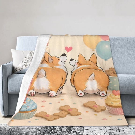 Corgi Birthday Blanket Gift Throw Blanket Cute Dog Lovers Gift for Party Home Decor 50x40