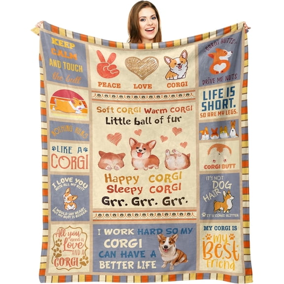 Corgi Blanket - Cute Dog Lovers Gift for Kids, Girls, Boys, Adults, Women, Men - All Ages Felts For Bedroom