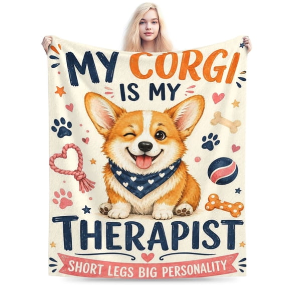 Corgi Blanket Soft Flannel Fleece Blue Orange Vintage Cartoon Therapy Dog Corgi Gift 50x40