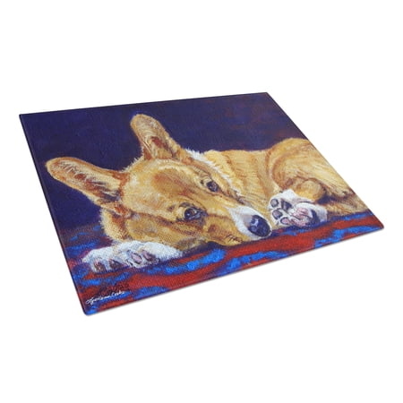 Corgi Blue Lonesome Glass Cutting Board Large