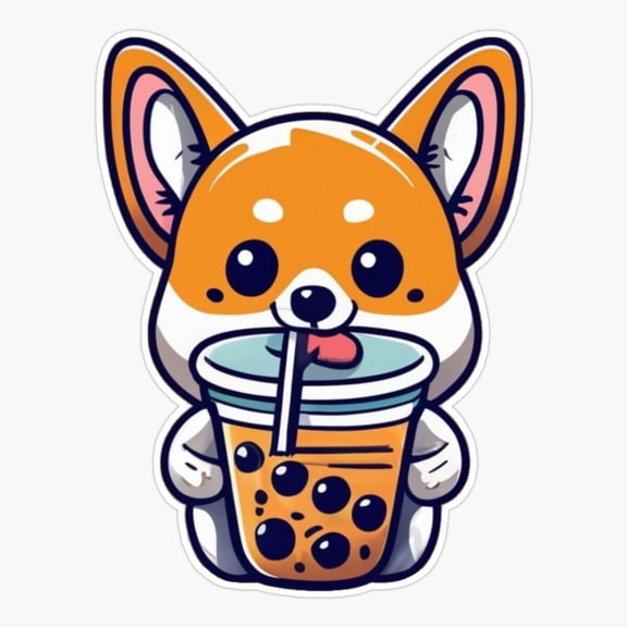 Corgi Boba Bubble Tea Dog Sticker