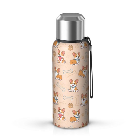 Corgi and Bone Peach Pattern Insulated Coffee Thermos, Vacuum Insulated Double Wall Vacuum Bottle Double Wall Insulation Gifts Ideas for Birthday Holiday Party