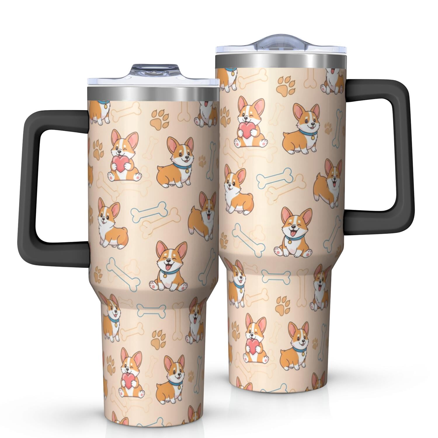 Corgi and Bone Peach Pattern OneSize Tumbler with Handle 1 Pack, Vacuum ...