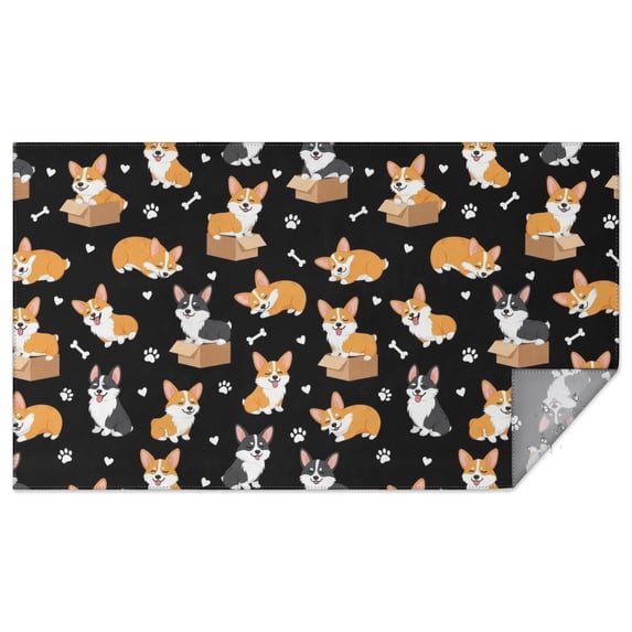 Corgi and Box Black Pattern Waterproof Tablecloth, Rectangular ...