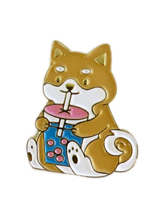 Corgi Bubble Tea Enamel Lapel Pin Gift for Boba Dog Lovers