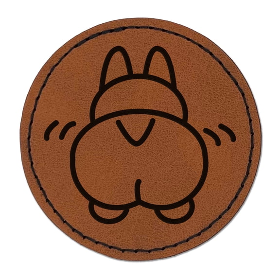 Corgi Butt Dog Doodle 2.5" Faux Leather Round Engraved Iron-On Patch - Brown