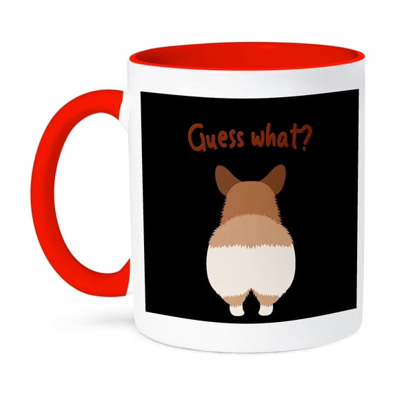 3dRose, Corgi Butt - Gues What -Typography and Illustration Of Cute Corgis, 15oz Two-Tone Red Mug