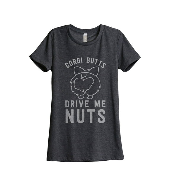 Corgi Butts Drive Me Nutts Women's Fashion Relaxed T-Shirt Tee Charcoal Grey Large