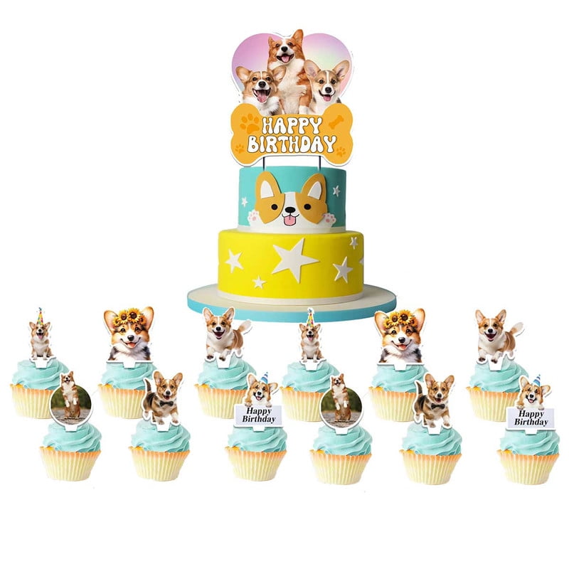 37 Pcs Corgi Dog Cupcake Toppers - Party Decorations, Cake Picks For Dog Theme Birthday