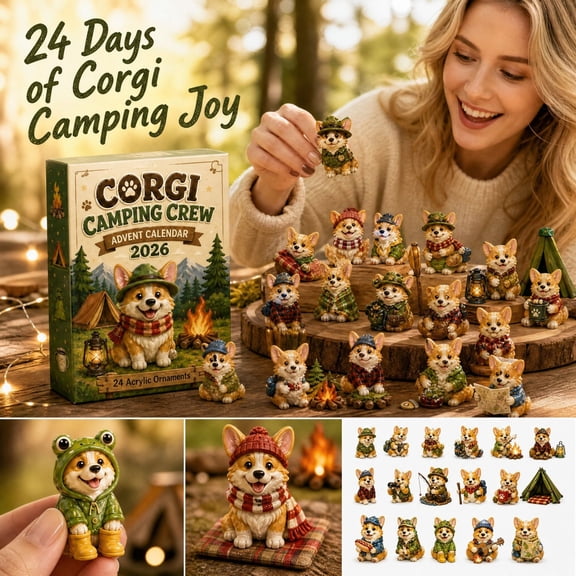 Corgi Camping Crew 2026 Advent Calendar, 2D Acrylic 24 Pc Christmas Advent Calendars for Christmas Countdown Blind Box with Dog Pendants