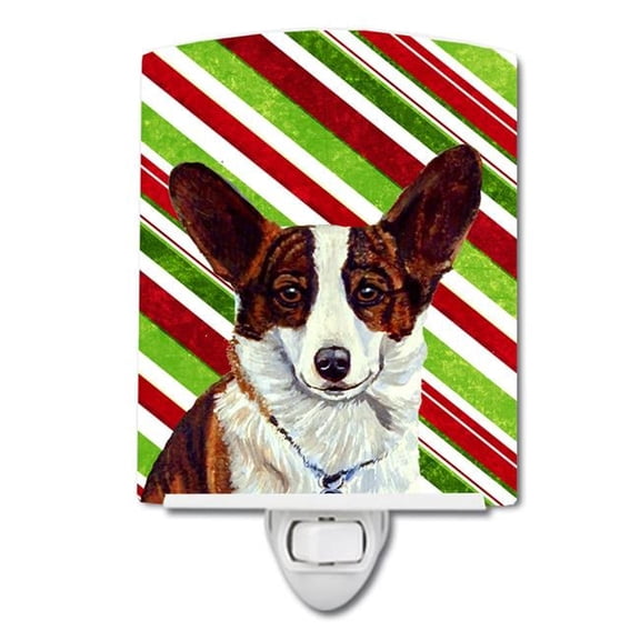 Corgi Candy Cane Holiday Christmas Ceramic Night Light