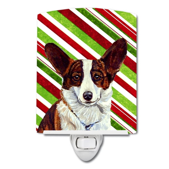 Corgi Candy Cane Holiday Christmas Ceramic Night Light