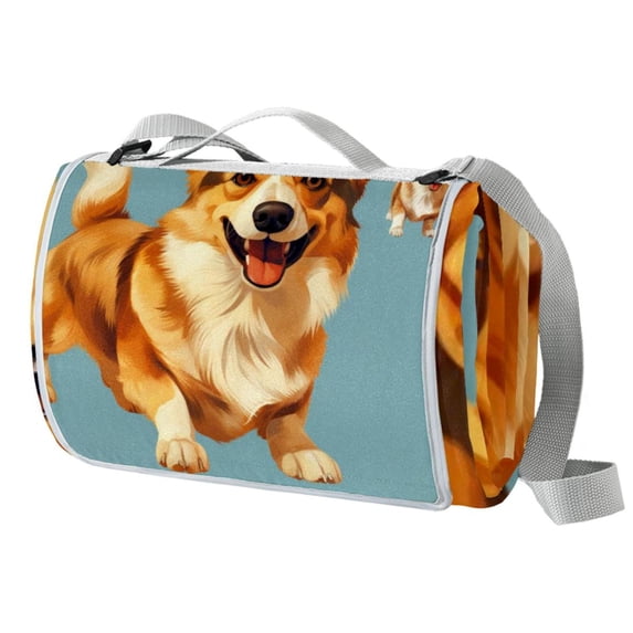 Corgi Canvas Outdoor Picnic Blanket for All Your Outdoor Adventures - Waterproof and Durable for Beach, Camping, and Park- Portable and Easy to Clean - Large Size for Family and Friends