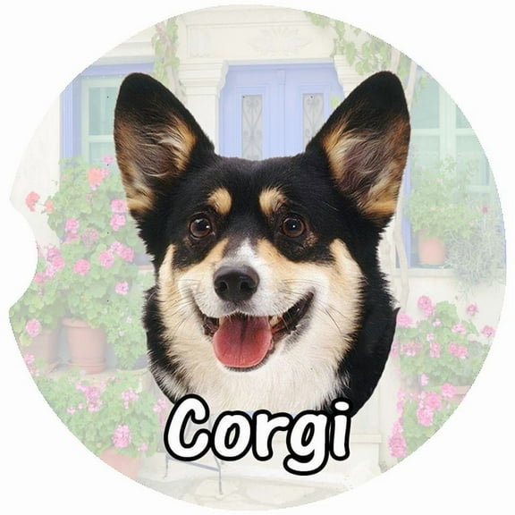 Corgi Car Coaster, Absorbent Stoneware Car Cup Holder Coaster, Set of 2