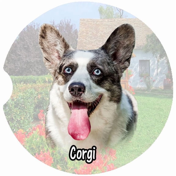 Corgi Car Coaster, Absorbent Stoneware Car Cup Holder Coaster, Set of 2