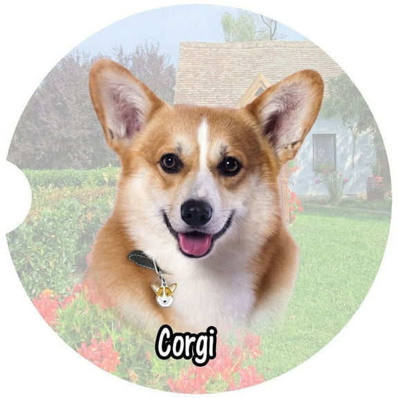 Corgi Car Coaster, Absorbent Stoneware Car Cup Holder Coaster, Set of 2