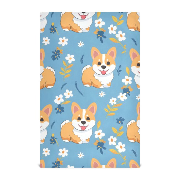 Corgi Cartoon Pattern Kitchen Towels Waffle Weave Decorative Tea Towels Multi Use Dishcloths 28x18in