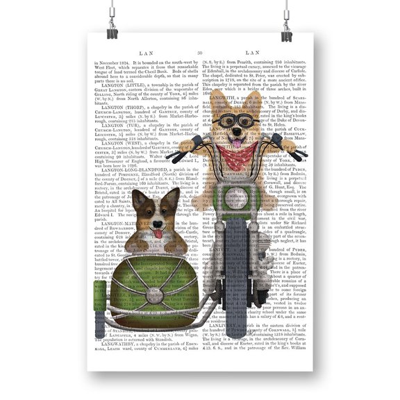 Corgi Chopper And Sidecar Poster - Fab Funky Designs,