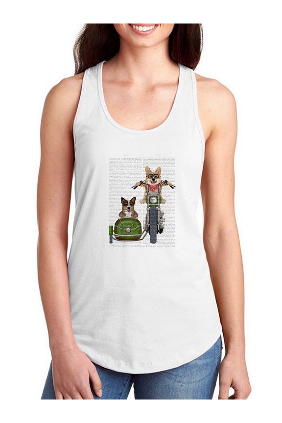 Corgi Chopper And Sidecar Racerback Tank Women -Fab Funky Designs, Female Small