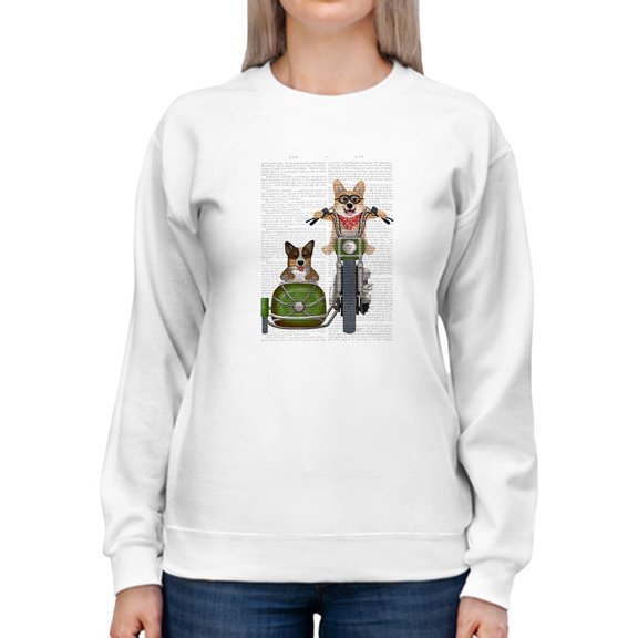 Corgi Chopper And Sidecar Sweatshirt Women -Fab Funky Designs, Female Medium