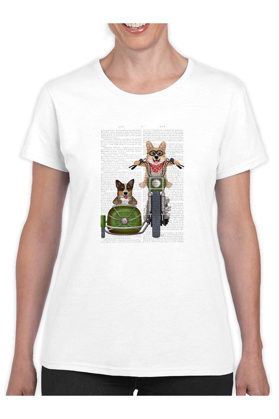 Corgi Chopper And Sidecar T-Shirt Women -Fab Funky Designs, Female Large