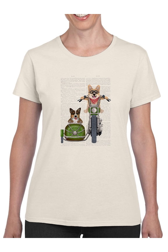 Corgi Chopper And Sidecar T-Shirt Women -Fab Funky Designs, Female Small