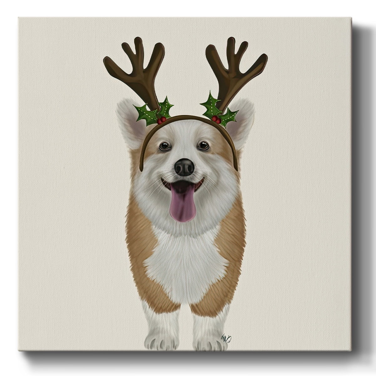 Corgi Christmas Antlers- Gallery Wrapped Canvas