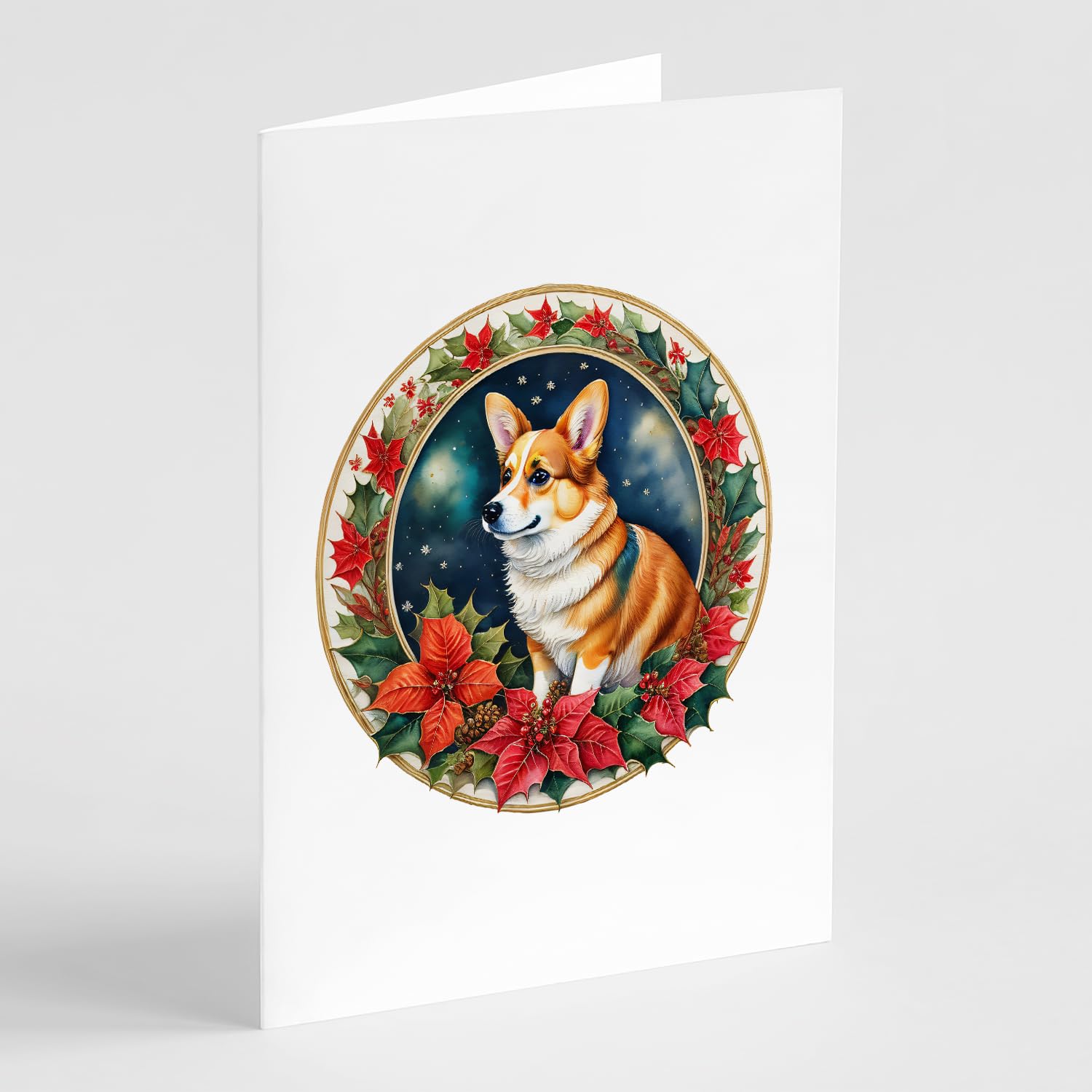 Corgi Christmas Flowers Greeting Cards Pack of 8 7 in x 5 in