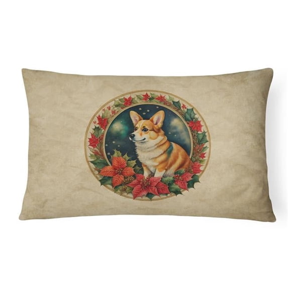 Corgi Christmas Flowers Throw Pillow 12 in x 16 in