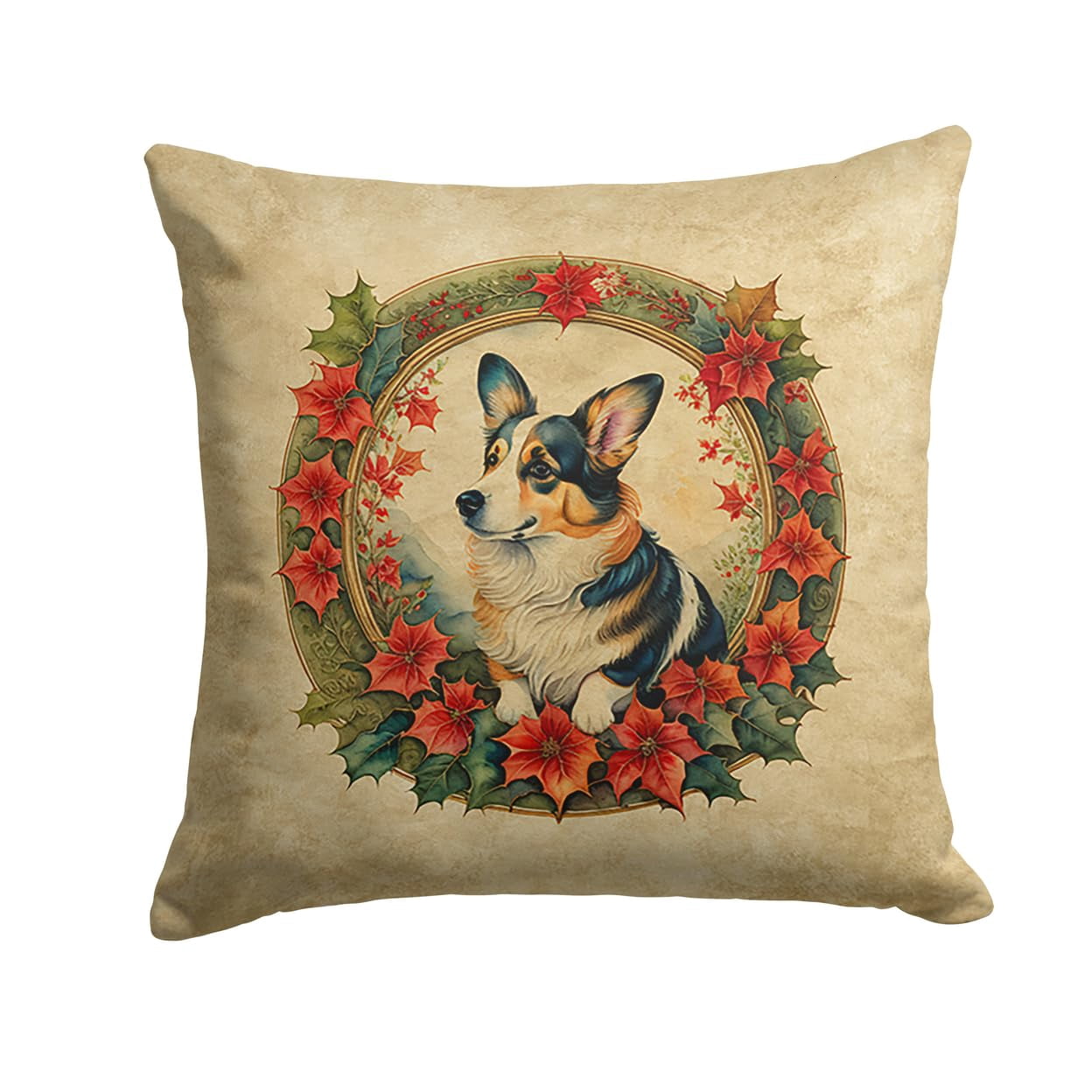 Corgi Christmas Flowers Throw Pillow 14 in x 14 in
