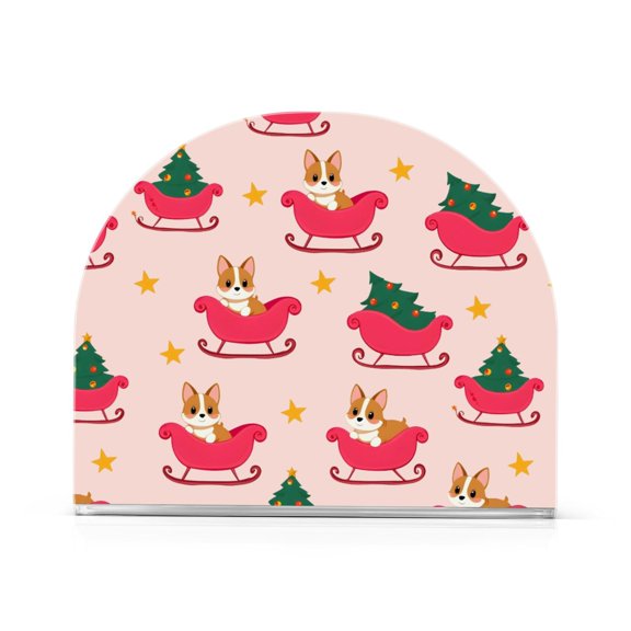 Corgi Christmas Tree Pattern Napkin Holder Acrylic Napkin Dispenser Clear Modern Tabletop for Kitchen Counter
