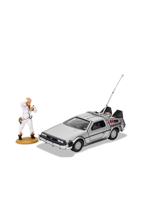 Diecast Model Cars - CC05503 Back to the Future DeLorean and Doc Brown Figure - 1:36 Pre-Built Model Vehicles Toy, Classic Metal Die Cast Collectible, Auto Toys Models for Adults - Silver