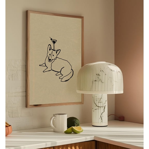 Corgi Cocktail Modern Bar Cart Dog Owner Wall Art Print, Striking Kitchen And Dining Theme For Dining Room And Gallery Wall Decor