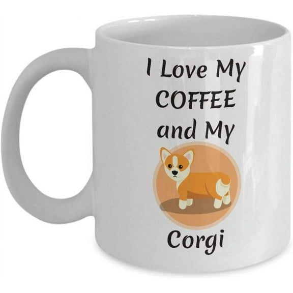 Corgi Coffee Mug - I Love My Coffee and My Corgi - Welsh Corgi Lover Dog Themed Ceramic Cup for Mom Dad Birthday Christmas (11 oz), White