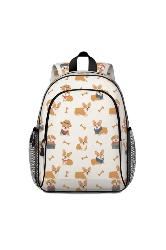 Corgi Costume and Bone Cream Backpack for School, Cute School Bag with Adjustable Shoulder Straps and Padded Back, 15"x11.42"x5.5"