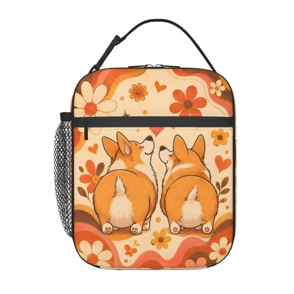 Corgi Couple Love Lunch Bag Reusable Thermal Lunch Box with Handle for Women and Men