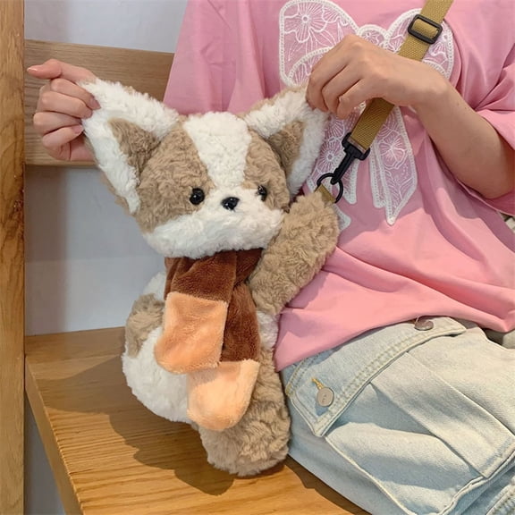 Corgi Crossbody Bag with Scarf, Plush Dog Doll Purse for Women & Girls - Adjustable Strap, Spacious Pocket for Phone & Keys, Cute Fashion Accessory & Gift A