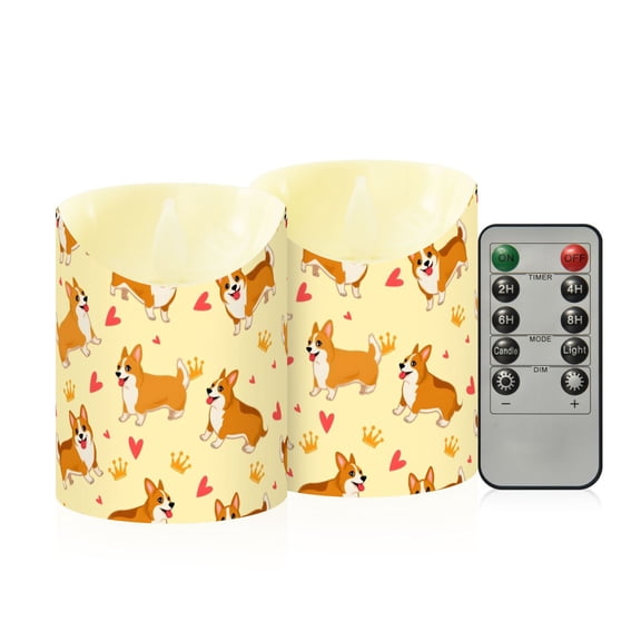 Corgi Crown Pattern Flameless Candles 2 PCS with Remote Realistic Moving Flame LED Tapered Pillar Set for Home Decor