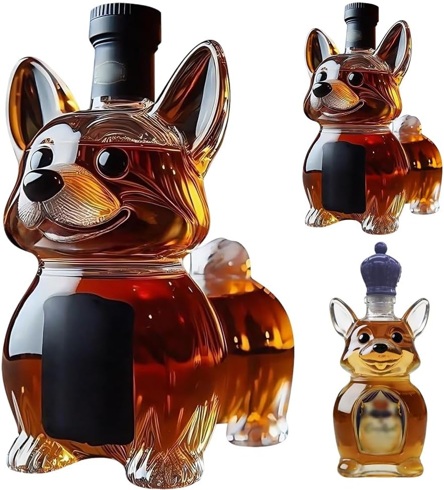 Corgi Crown Royal Whiskey Decanter, Dog Whiskey Bottle, Funny Animal Liquor Bottle for Bar Home Office Decor, Unique Glass Decanter for Wine Lovers and Dog Enthusiasts, Decorative Bottles