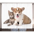 thumbnail image 1 of Ambesonne Corgi Curtains 2 Panel Set, Dog Puppy Kitten Friends, 108" x 90", Warm Taupe Sand Brown, 1 of 3