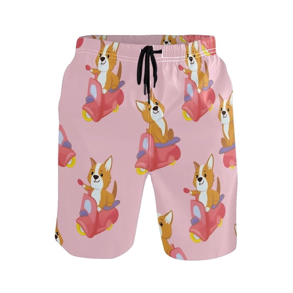 Corgi Cycling Pattern Mens Swim Trunks Quick Dry Board Shorts Breathable Fit Beach Shorts Swimwear