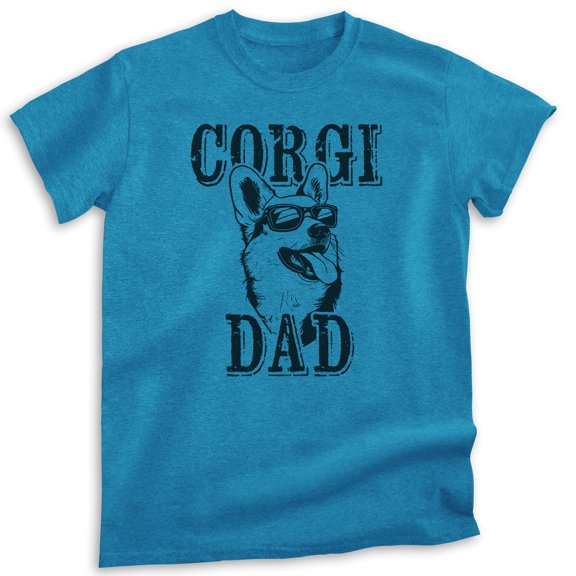 Corgi Dad T-shirt, Unisex Men's Shirt, Corgi Owner, Best Dog Dad Gift, Heather Blue, Medium
