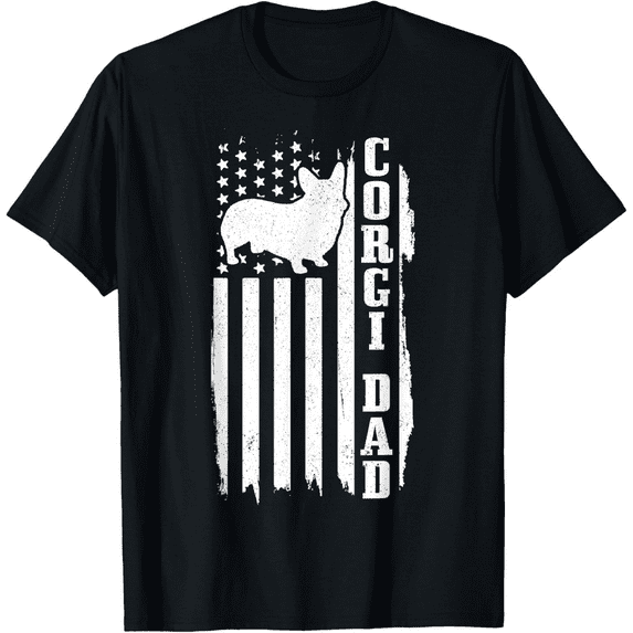 Corgi Dad Vintage American Flag Patriotic Corgi Dog Men's T-Shirt 100%Cotton