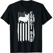 FAHUANGGE Corgi Dad Vintage American Flag Patriotic Corgi Dog T-Shirt100%cotton