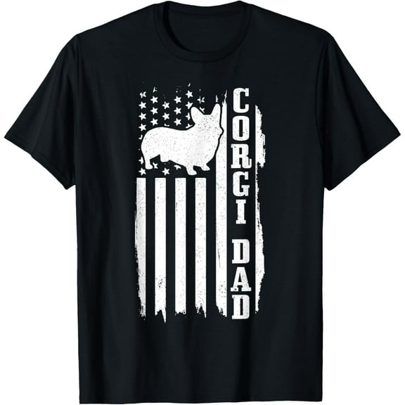Corgi Dad Vintage American Flag Patriotic Corgi Dog T-Shirt100%cotton