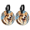 thumbnail image 1 of Corgi Dog 2Pcs PU Leather Round Luggage Tags with Privacy Cover and Name ID Tag for Suitcase, Handbags, Backpacks, School Bags, 1 of 6